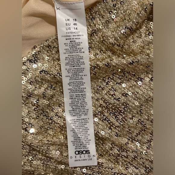 NWT ASOS DESIGN Curve sequin bandeau bodycon midi dress in gold Sz 14 kick split - Picture 12 of 14
